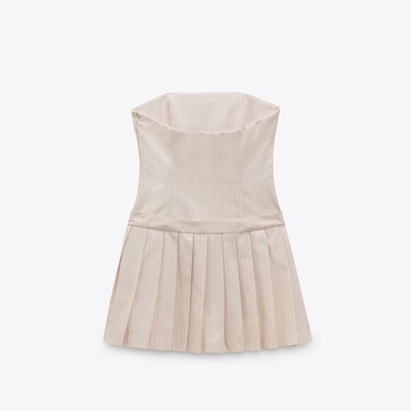 ZARA BLOGGER FAVORITE STRIPPED STRAPLESS DRESS - Picture 13 of 14